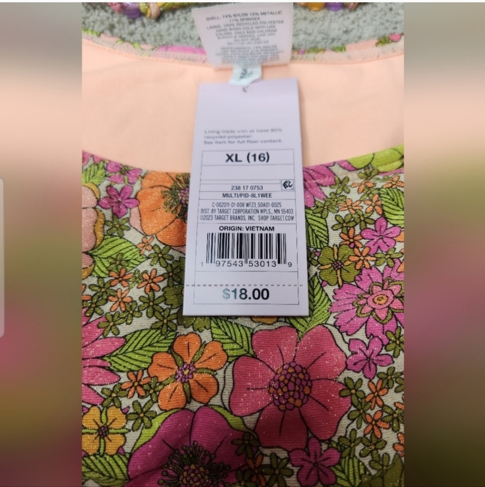 Women's Beaded Strap Triangle Bikini Bottom Wild Fable Pink Floral XL(16) - Picture 8 of 11